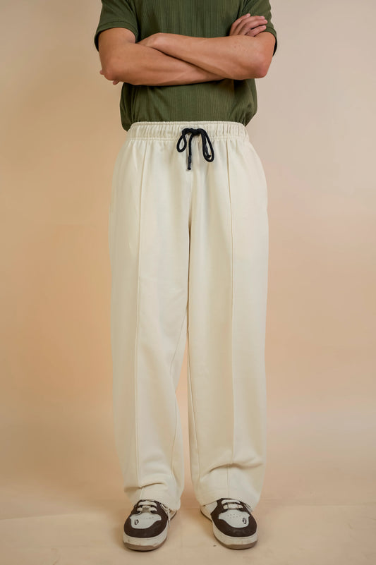 BEIGE PLEATED STRAIGHT TROUSER
