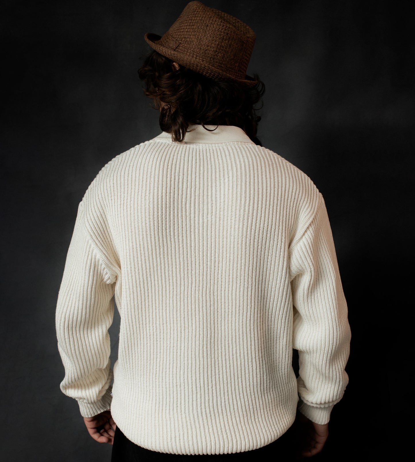 Ivory White Knitted Johnny Collar Sweater