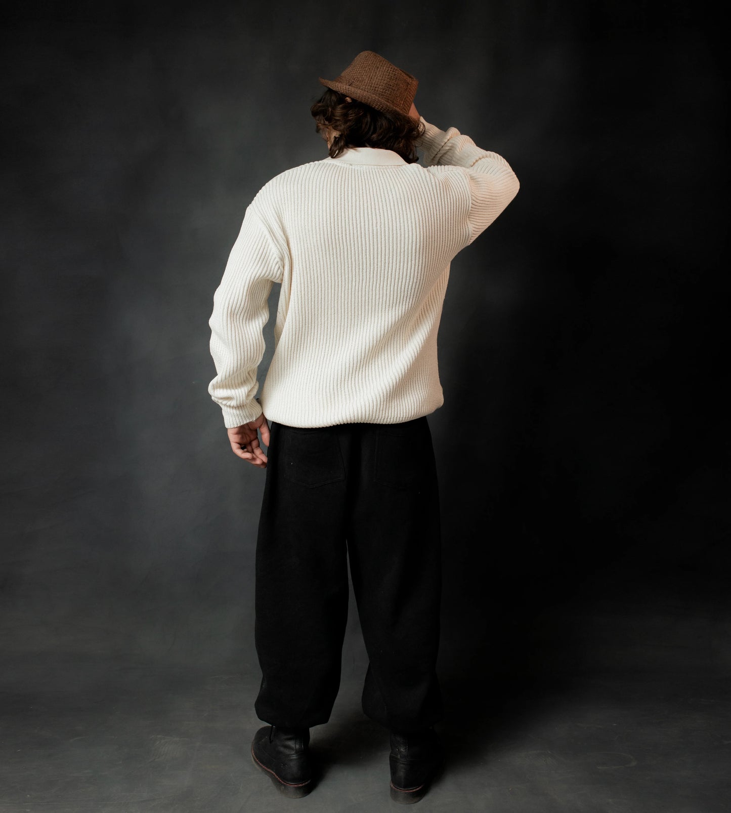 Ivory White Knitted Johnny Collar Sweater