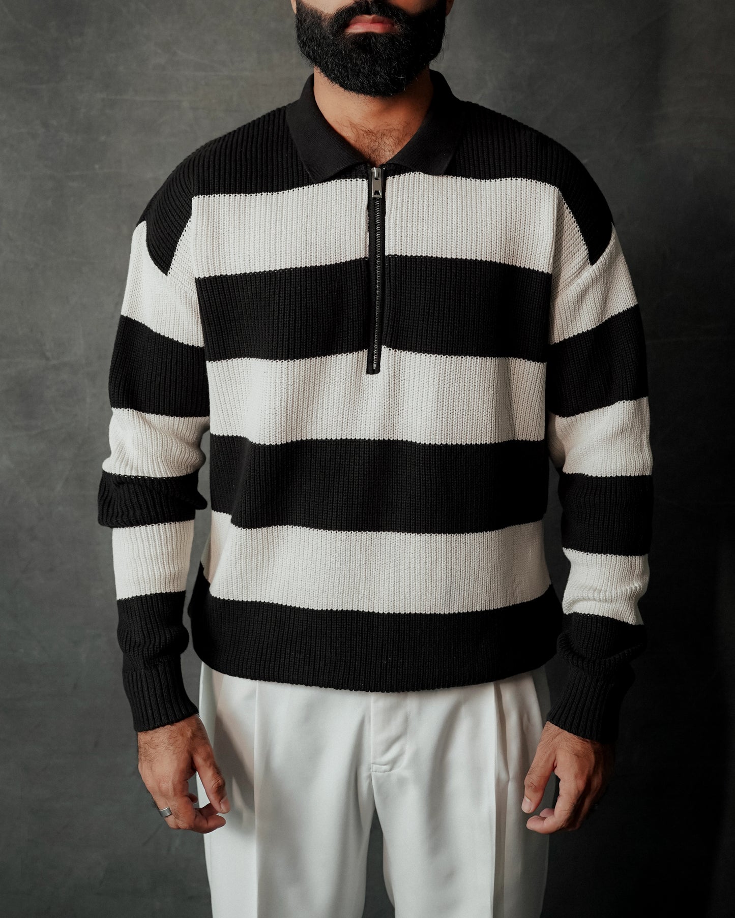 BLACK & WHITE STRIPE RELAXED SWEATER