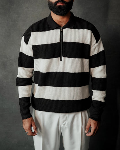 BLACK & WHITE STRIPE RELAXED SWEATER