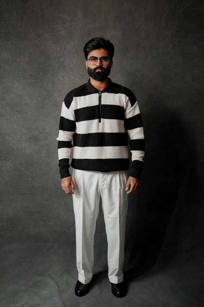 BLACK & WHITE STRIPE RELAXED SWEATER