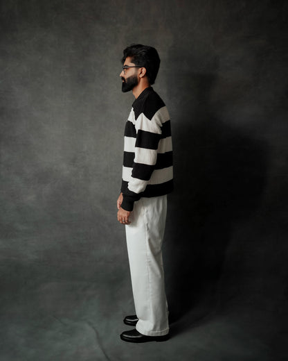 BLACK & WHITE STRIPE RELAXED SWEATER