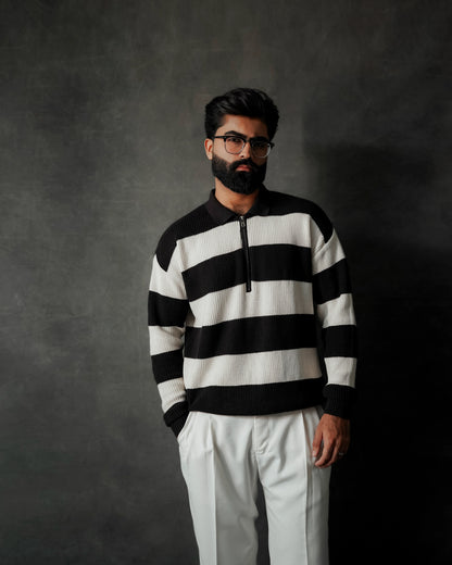 BLACK & WHITE STRIPE RELAXED SWEATER