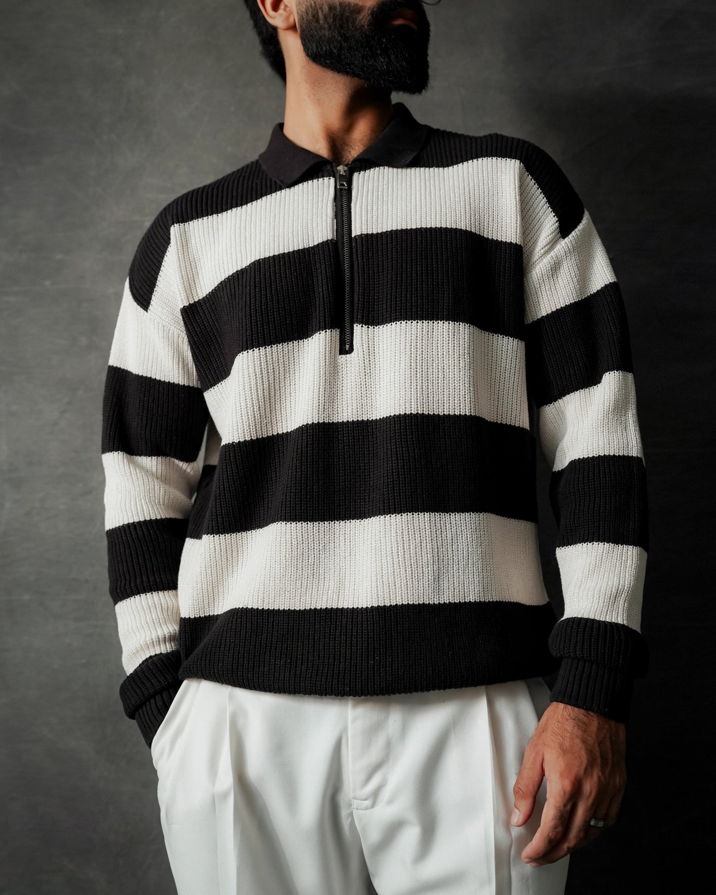 BLACK & WHITE STRIPE RELAXED SWEATER