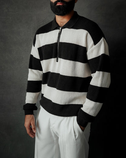 BLACK & WHITE STRIPE RELAXED SWEATER