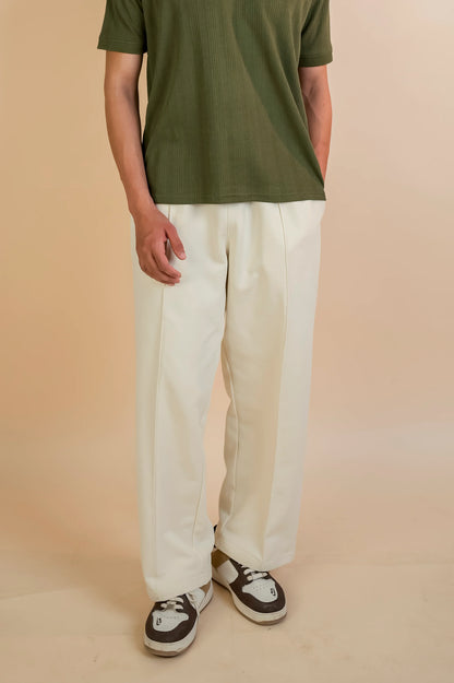 BEIGE PLEATED STRAIGHT TROUSER